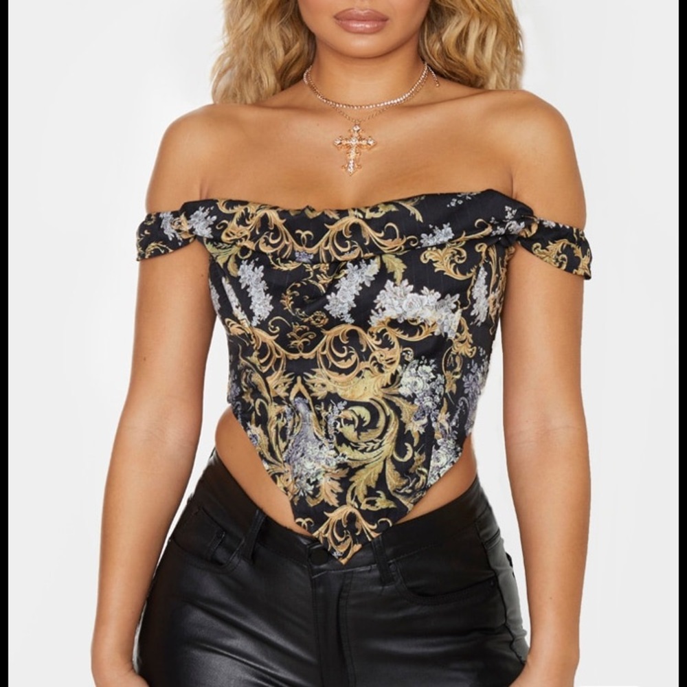 Prettylittlething Black Baroque Corset Top